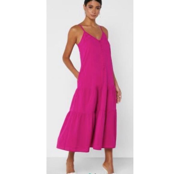NWT Ted Baker London Luaan Button Through Cami Dress Fuchsia Ted Size 3/US Large - Picture 1 of 15